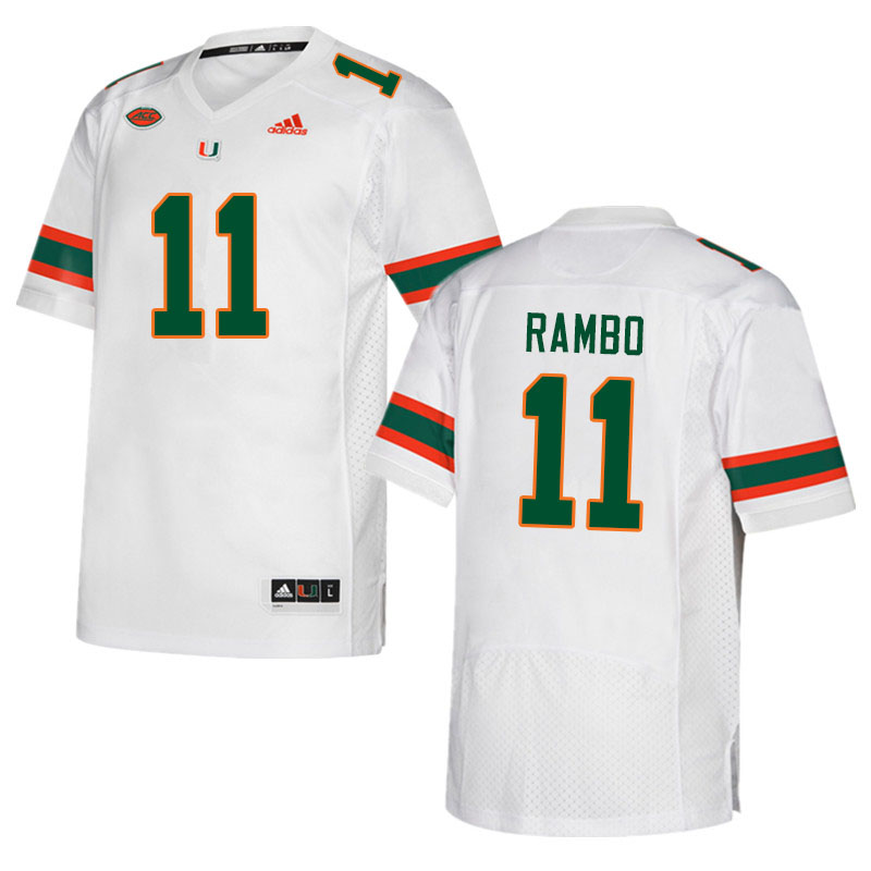 Men #11 Charleston Rambo Miami Hurricanes College Football Jerseys Sale-White - Click Image to Close